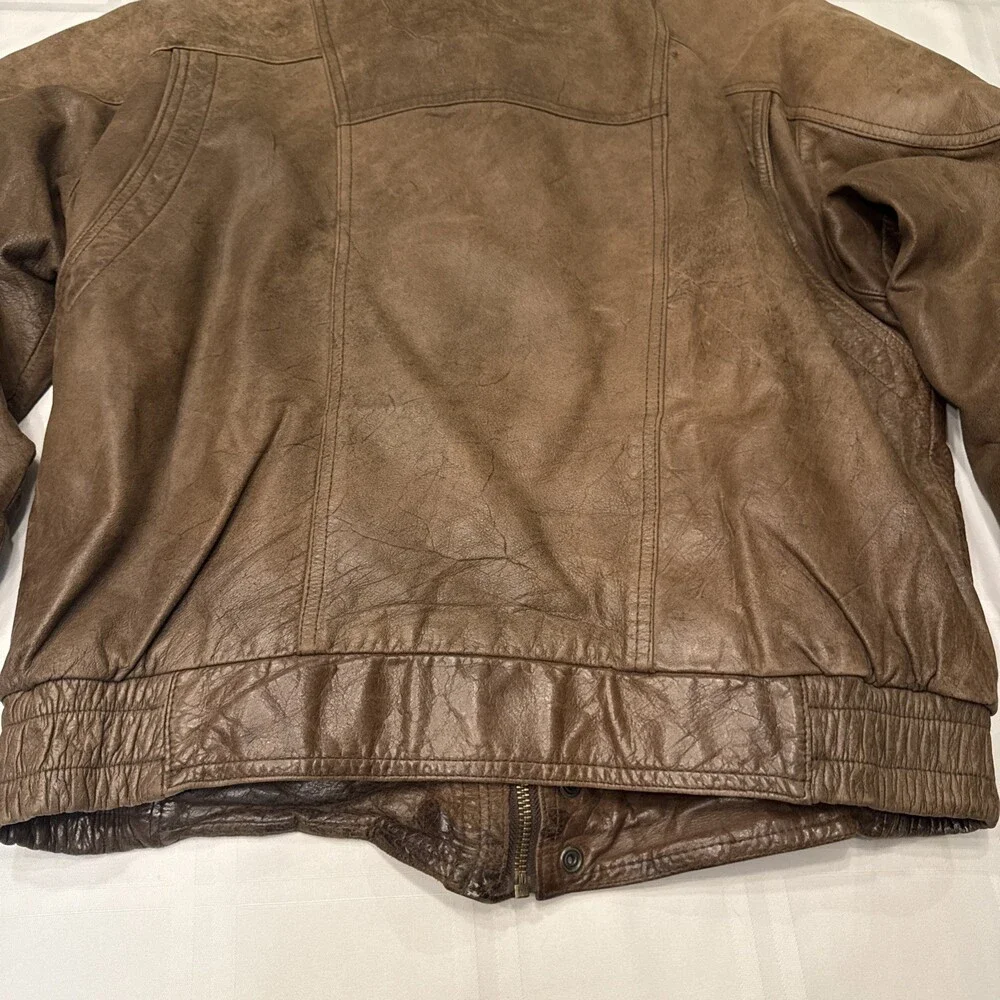 Vintage Weekends Men's Brown Leather Full-Zip Bomber Jacket Size M